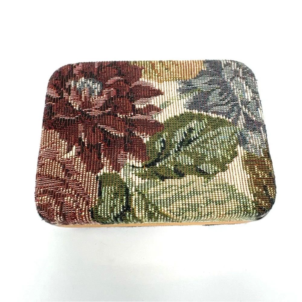 Vintage Floral Tapestry Hard Case Travel Jewelry Box with Necklace Pouch